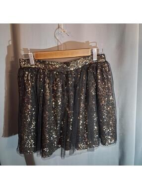 Mustard Seed Black and Gold Sequin Tulle Mini Skirt